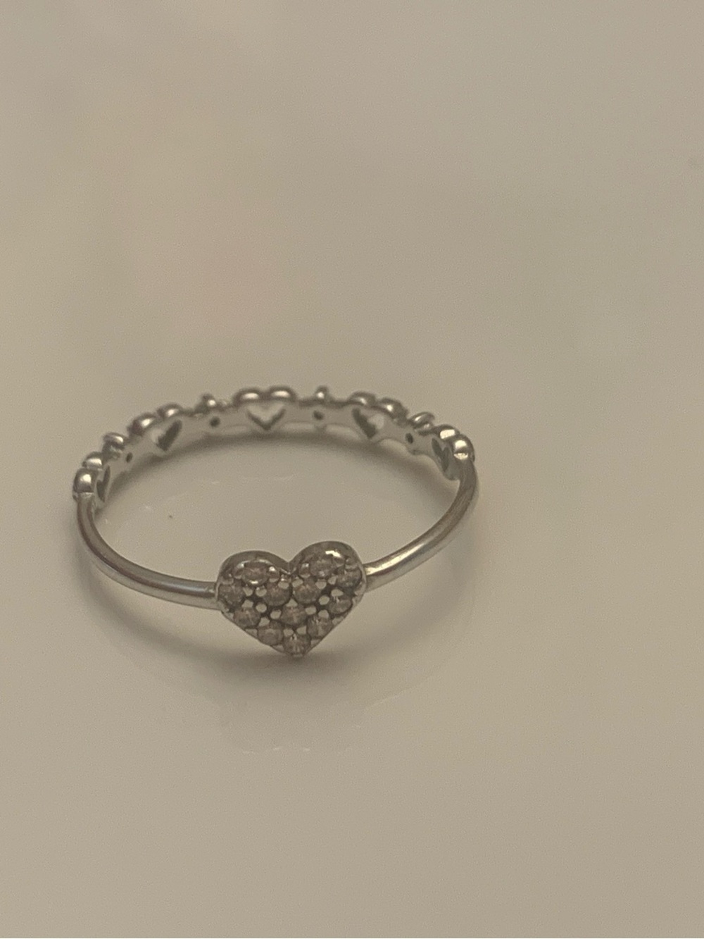 Delicate Silver Heart Ring with Pave Accent